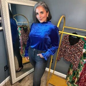 Elegant Blue Velvet Blouse